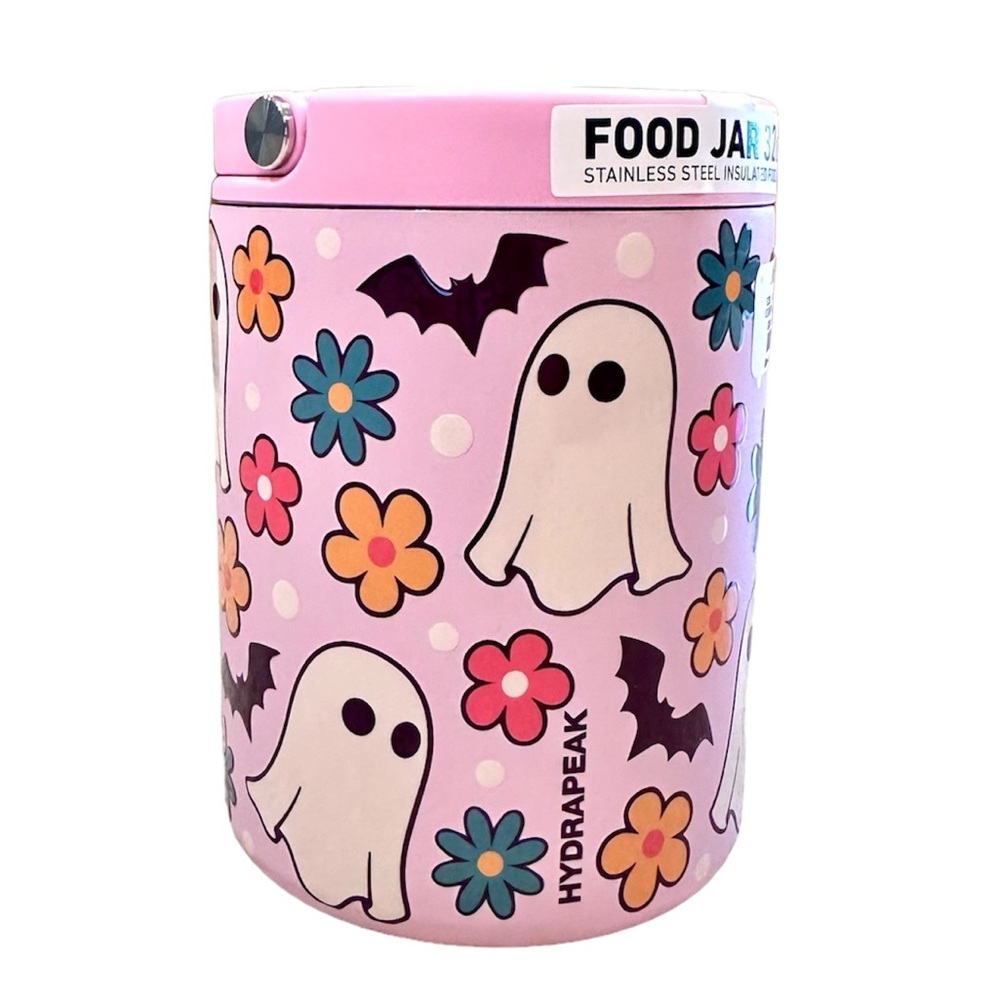 👻 New 32oz Hydrapeak Pink Insulated Halloween Ghost Bats Flowers Food Jar